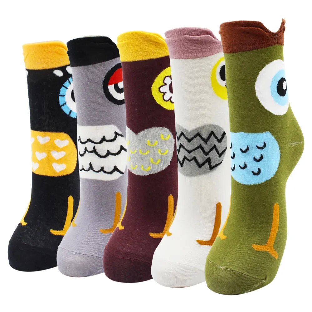 5 Pairs Fashion Colorful Kawaii Cute Cartoon Cotton Women Socks Harajuku Korean Halloween Cat Dog Owl Duck Fox Girl Socks
