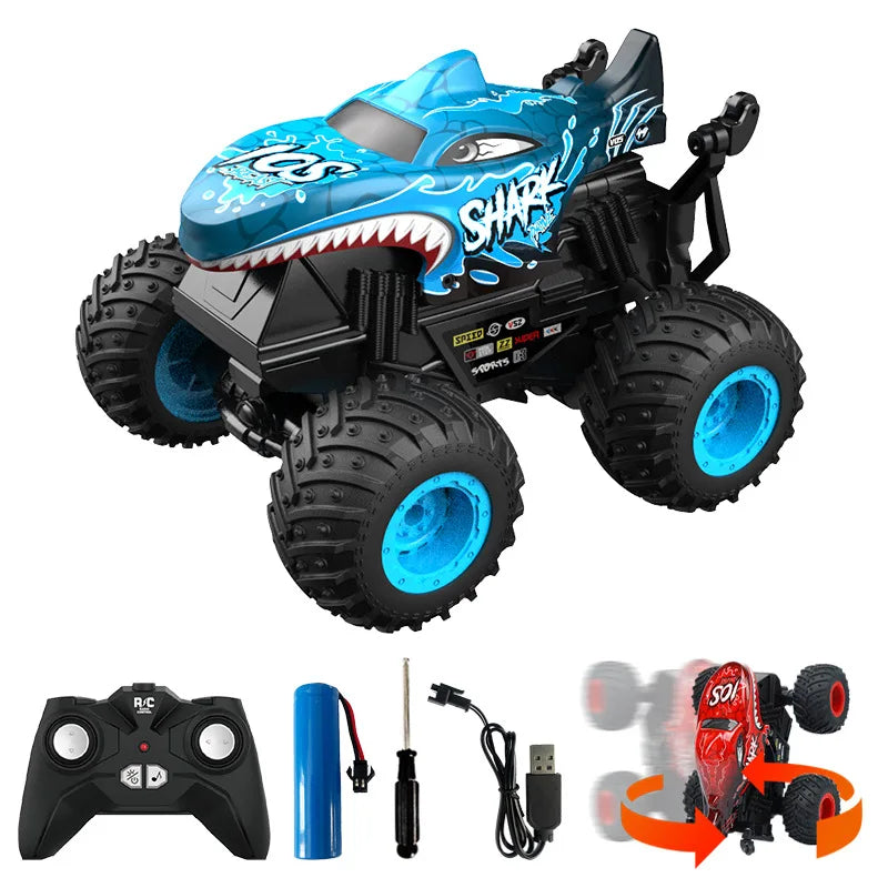 360 Degrees Rotating Dinosaur Shark RC CAR 1:20 Children's Music Lights Remote Control Stunt Car Children's Toy Car