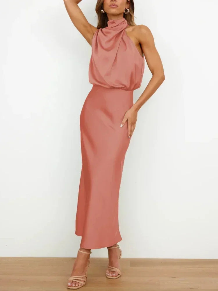 New Wedding Satin Silk Women Dresses Sexy Evening Party Sleeveless Off Shoulder Bodycon Elegant Maxi Dresses for Women Clothes