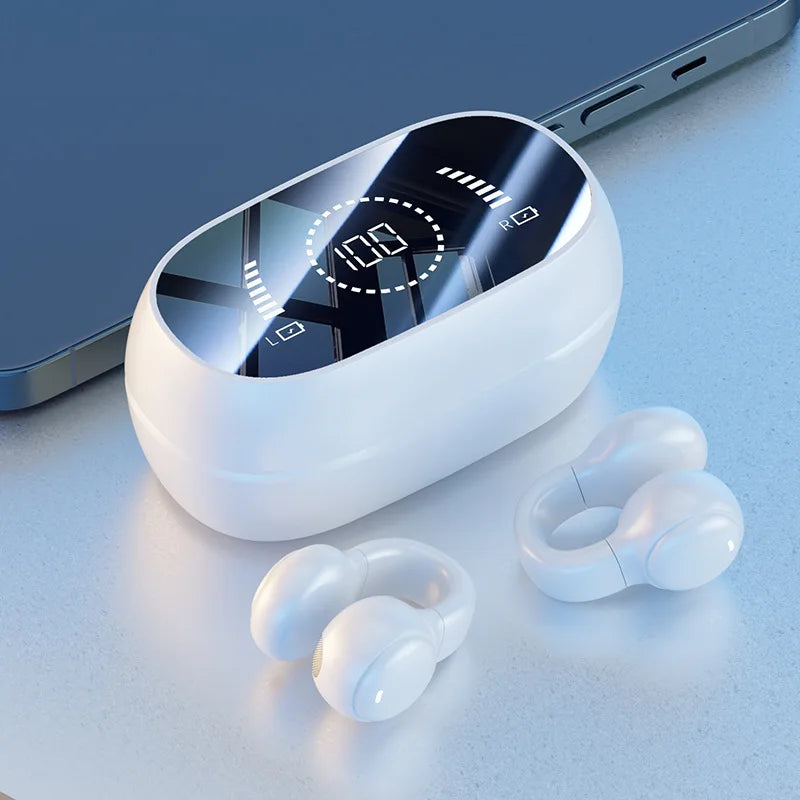 New Mirror Surface Digital Display Soft Silicone Ear Clip, Wireless Bluetooth Earphones with Noise Reduction.