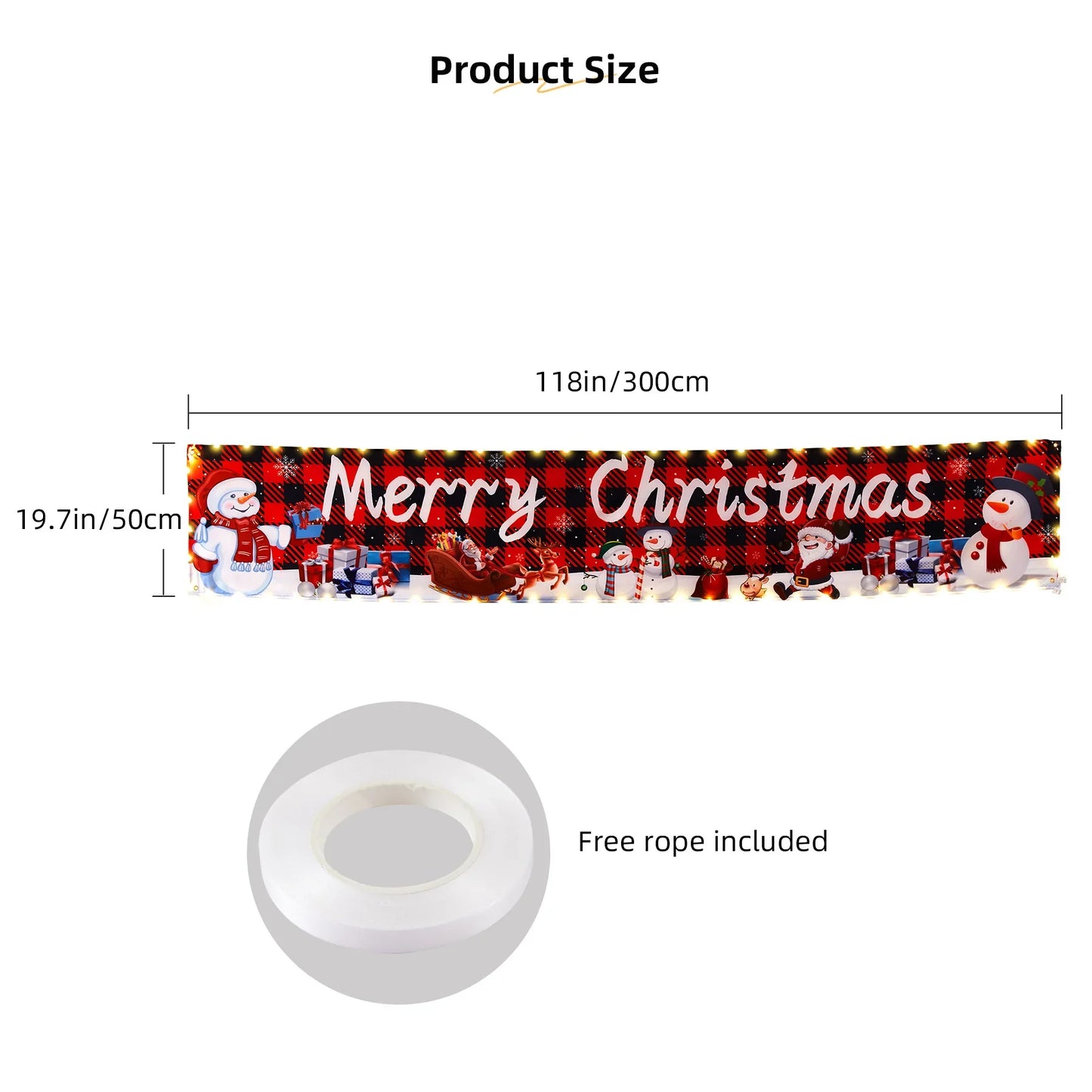 Christmas LED Outdoor Banner Christmas Decorations for Home 2024 Outdoor Decor Xmas Flag Navidad Noel Natal Gifts New Year 2025