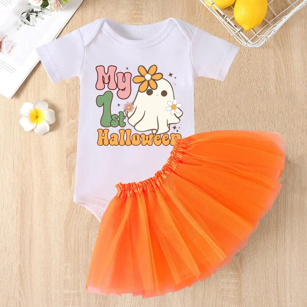 My 1st Halloween Print Baby Bodysuit Dress Set Halloween Party Girl Outfit Dresses Tutu Cake Smash Outfit Infant Baptism Clothes