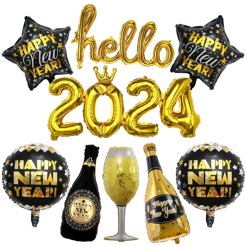 New Year 2024 number foil Balloon Hello 2024 New Year banner Balloon 2024 new year decor balloon Happy New Year Party Decoration
