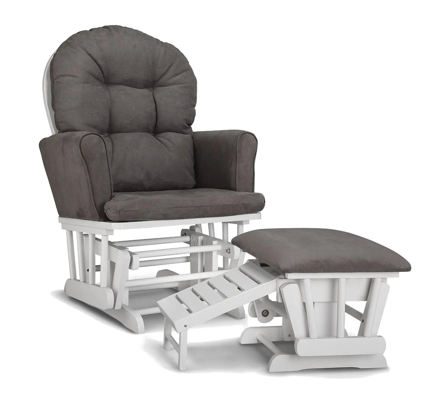 White/Gray Cleanable Glider & Ottoman Set - Semi-Upholstered, Nursing-Friendly for Nursery.
