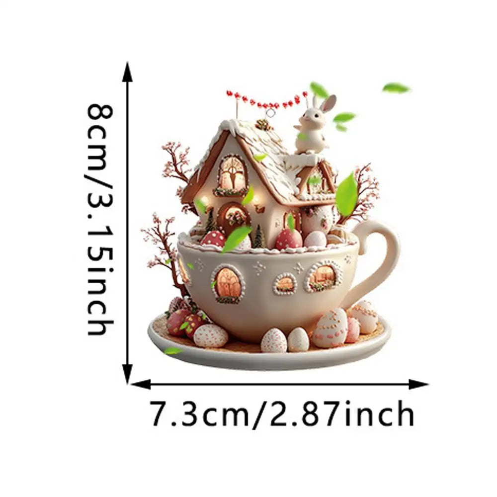Easter Coffee Cup Ornaments Cartoon Bunny Egg House Coffee Mug Decorative 2D Acrylic Ornaments 2025 Spring Party Supplies
