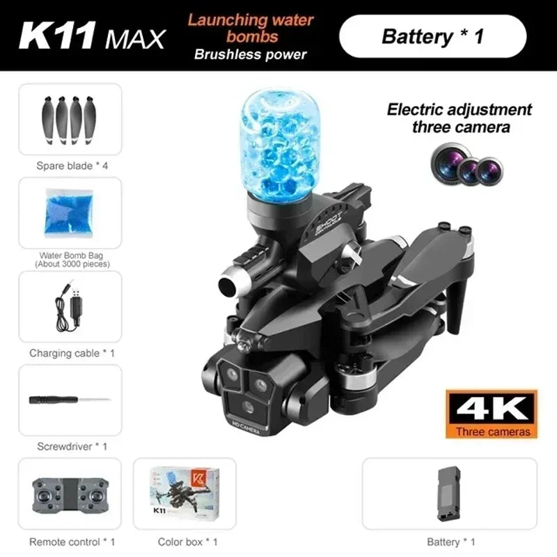 K11Max Rc Professional Drone three Camera Water Bomb Drone Aerial Vehicle 8K HD Opticals Flow Aerials Security Monitoring Drones