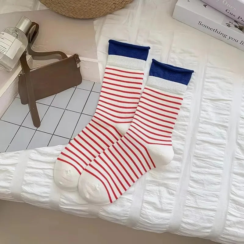 New Women Socks Cute Love With Heart Print Sock Cotton Harajuku Vintage Happy Female Dots Heart Kawaii Sox White Pink Crew Sock