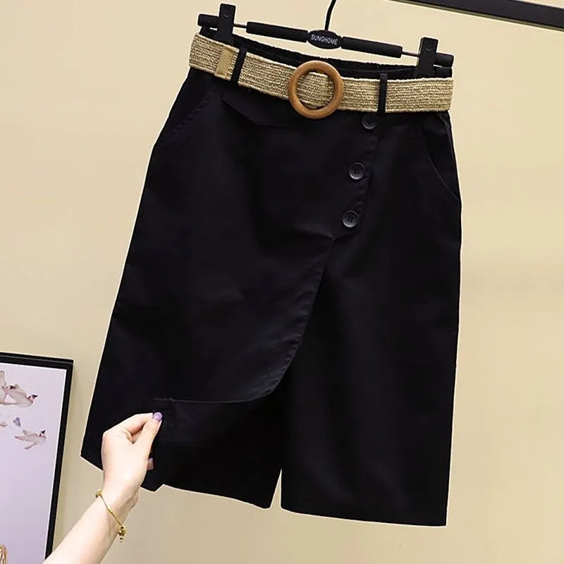 Skirt Pants for Women's Shorts 2023 Summer Wide Leg Blue High Waist A Line Pockets Woman Short Like Black Korean Fashion Culotte