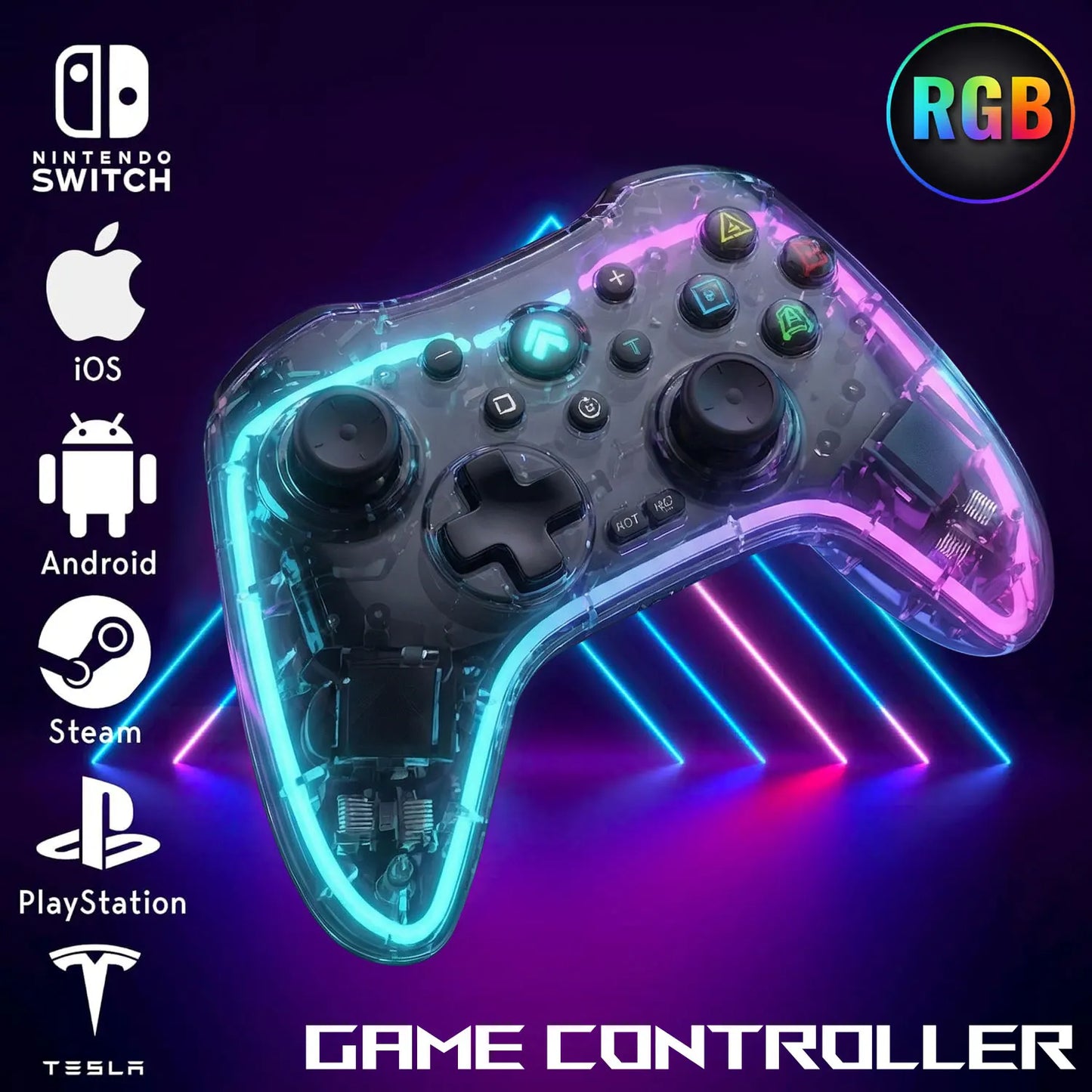 Wireless Game Controller,Ergonomic RGB Light effect Bluetooth Gaming Controller for Switch, PS3 PS4, iPhone,Android Phone,PC