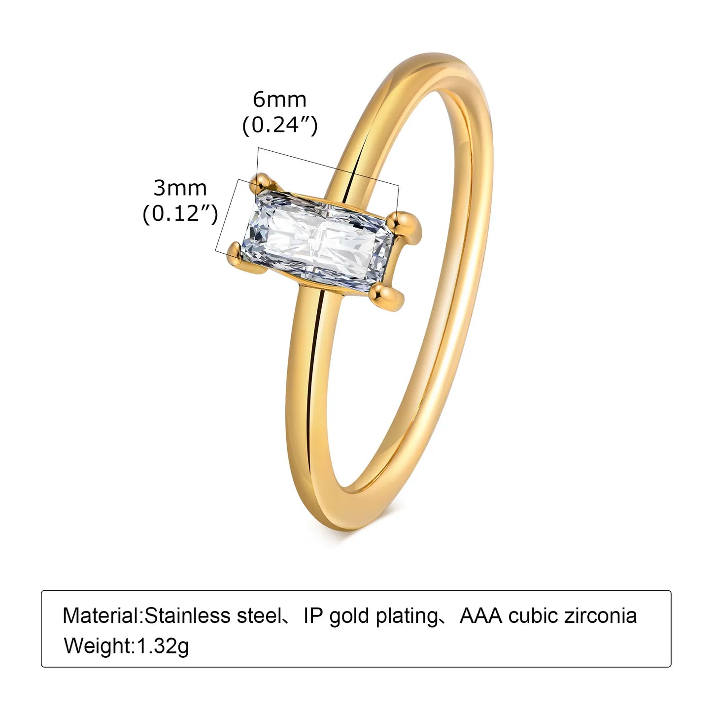 Minimalist Water Drop White Zircon Women Ring, Wave Drop Stainless Steel Ring, 18K Gold Plated Waterproof Luxury Jewelry
