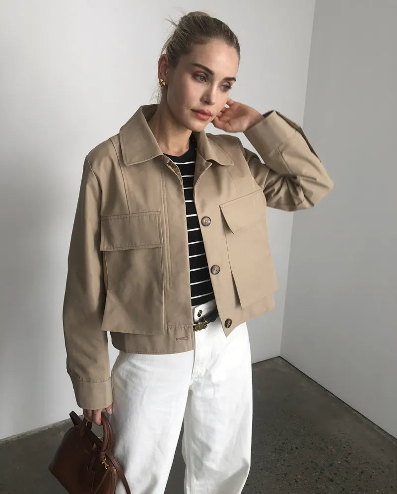 2023 Women Fall / Autumn Cotton Short Trench Jacket and Coat Casual Outerwear