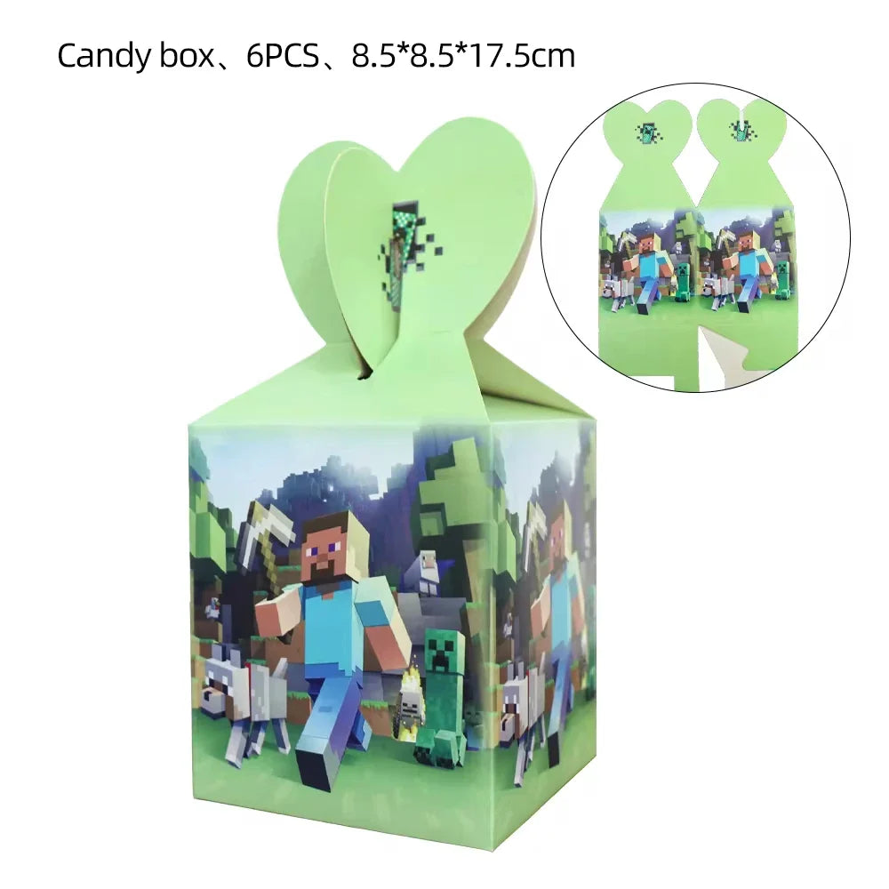 Miner Crafting Pixel Video Game Party Decor Disposable Tableware Cup Plate Tablecloth Balloon Baby Shower Kid Boy Party Supplies