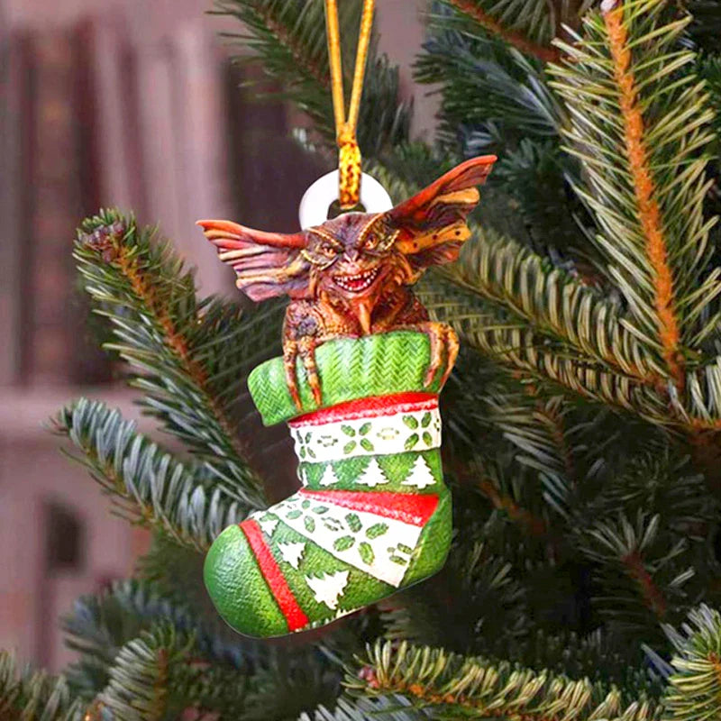 New Christmas Gremlins Ornament 2D Fairy Santa Hat Gizmo Figurine Hanging Pendant Decor Christmas Tree Party Decor