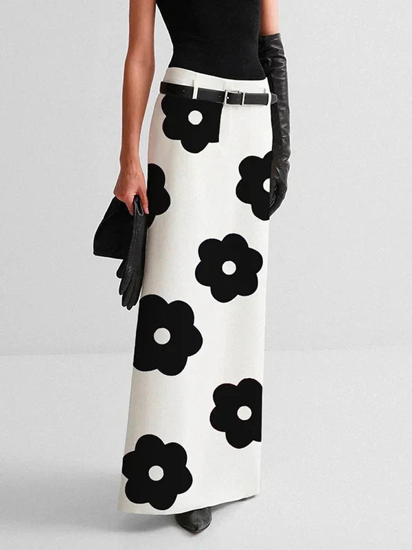 Yeezzi 2023 New Female Korean Fashion Floral Printed Split-Back Long Skirts Summer Casual Small Fresh Straight Skirt For Women