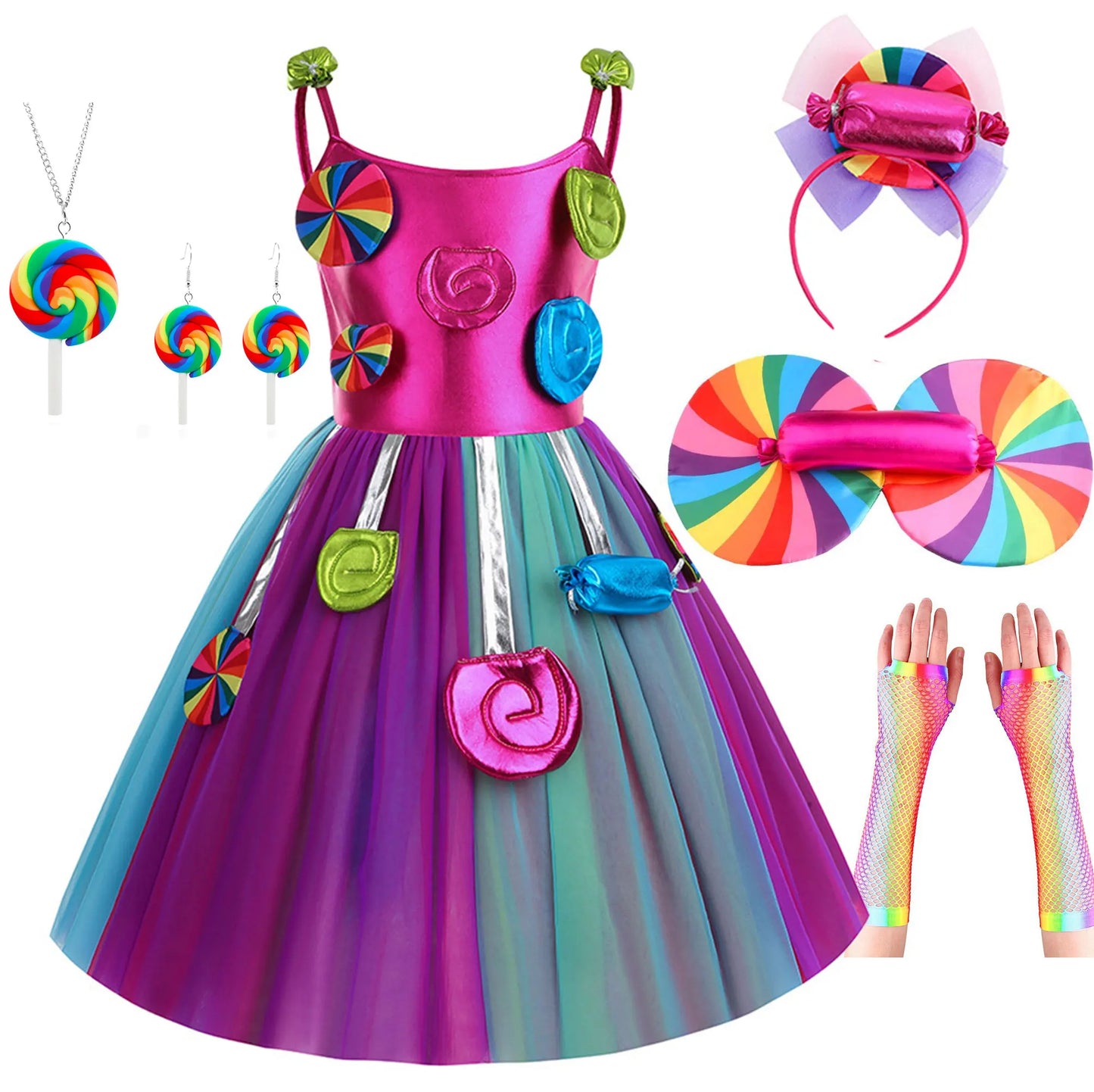 Delicate Princess Lollipop Fairy Costume Girls Halloween Candy Role Play Dress up Kid Carnival Purim Party Cute Vestidos Rainbow