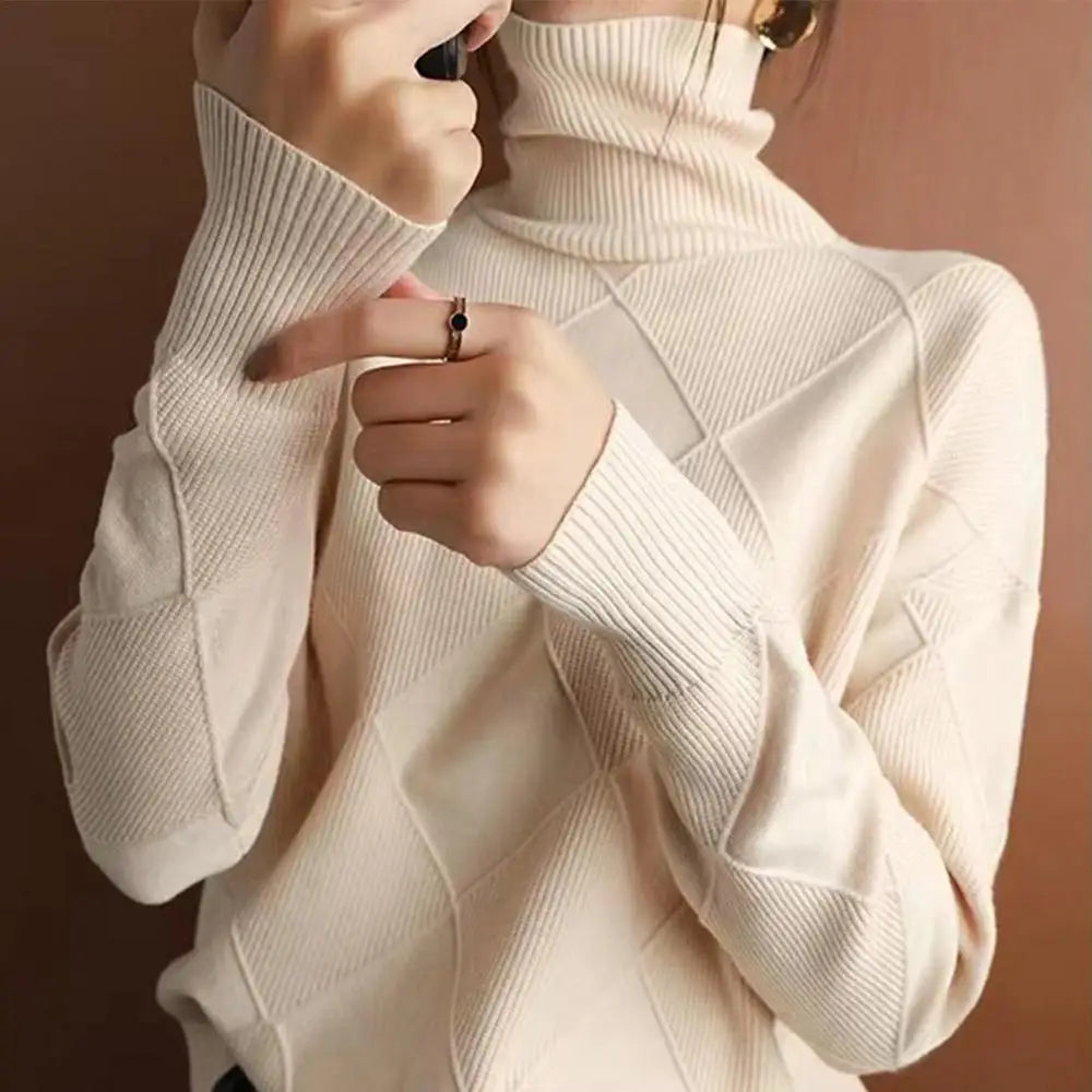 Turtleneck Sweater Long Sleeve High Neck Winter Sweater Warm Turtleneck Sweaters Knitted Loose Women Pullover Sweater Jumper