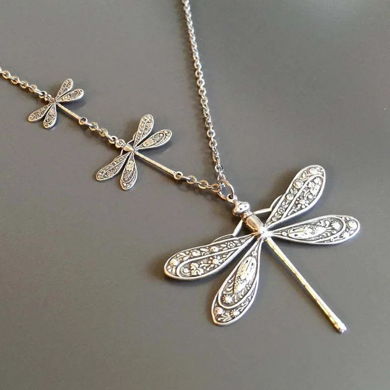 Vintage Insect Dragonfly Moonstone Necklace for Women Girl Charm Leather Rope Choker Necklaces Hiphop Accessories