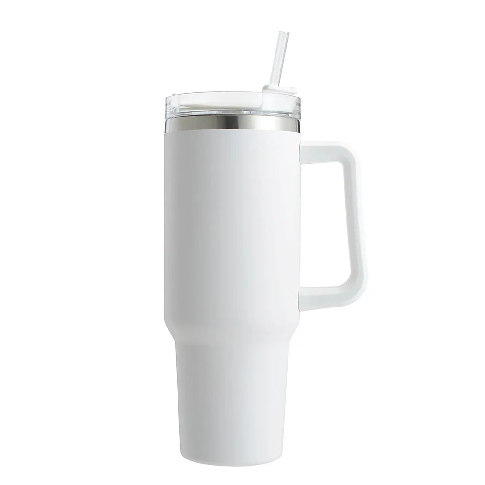Cafe Insulated Tumbler Straw Stainless Steel Coffee Termos Cup In-Car Vacuum Flasks Portable Water Bottle 40oz Mug With Handle
