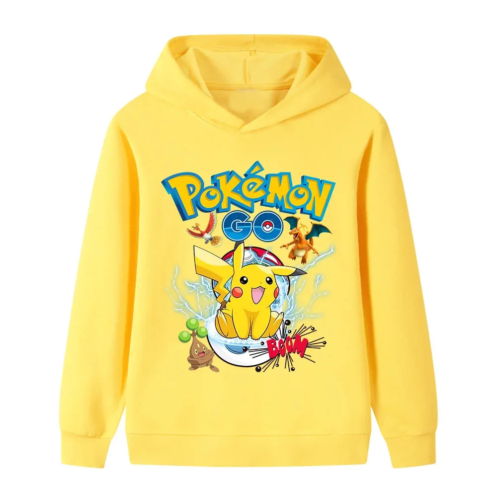 2026 Fall Winter Hot Sale Pokemon Pikachu Print Hoodie, 100% Cotton Anime Sweatshirt, Kids Parent-child Casual Sportswear Tops