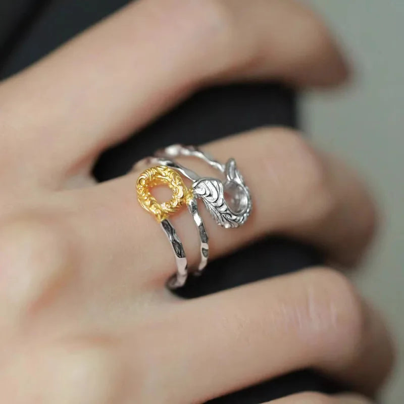 925 Sterling Silver Open Finger Mobius Ring Twist for Women Golden Rock Punk Lines Stackable Jewelry Gift Dropship Wholesale
