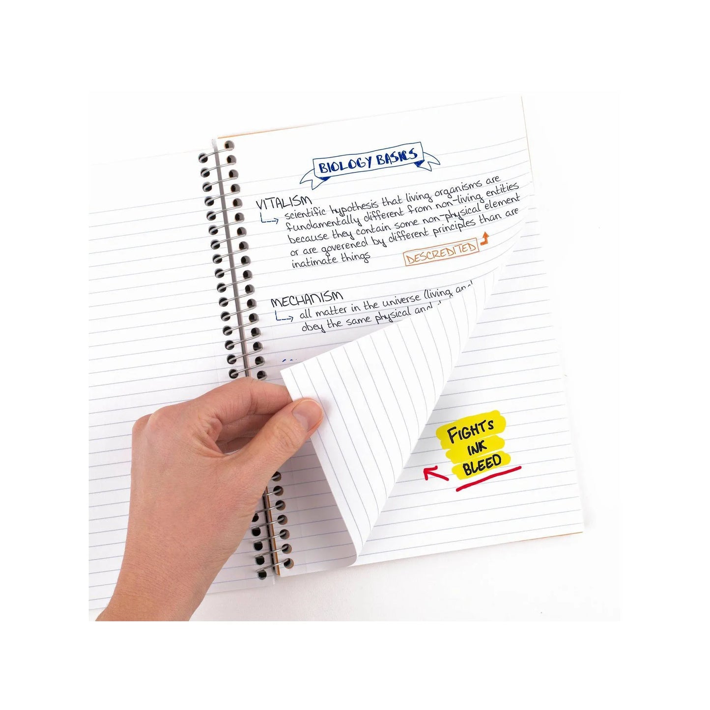 1pcs College Ruled Spiral Notebook With Pocket, Wire Bound, Acid-Free Paper, Perforated Sheets, Water-Resistant Cover, Ink Bleed