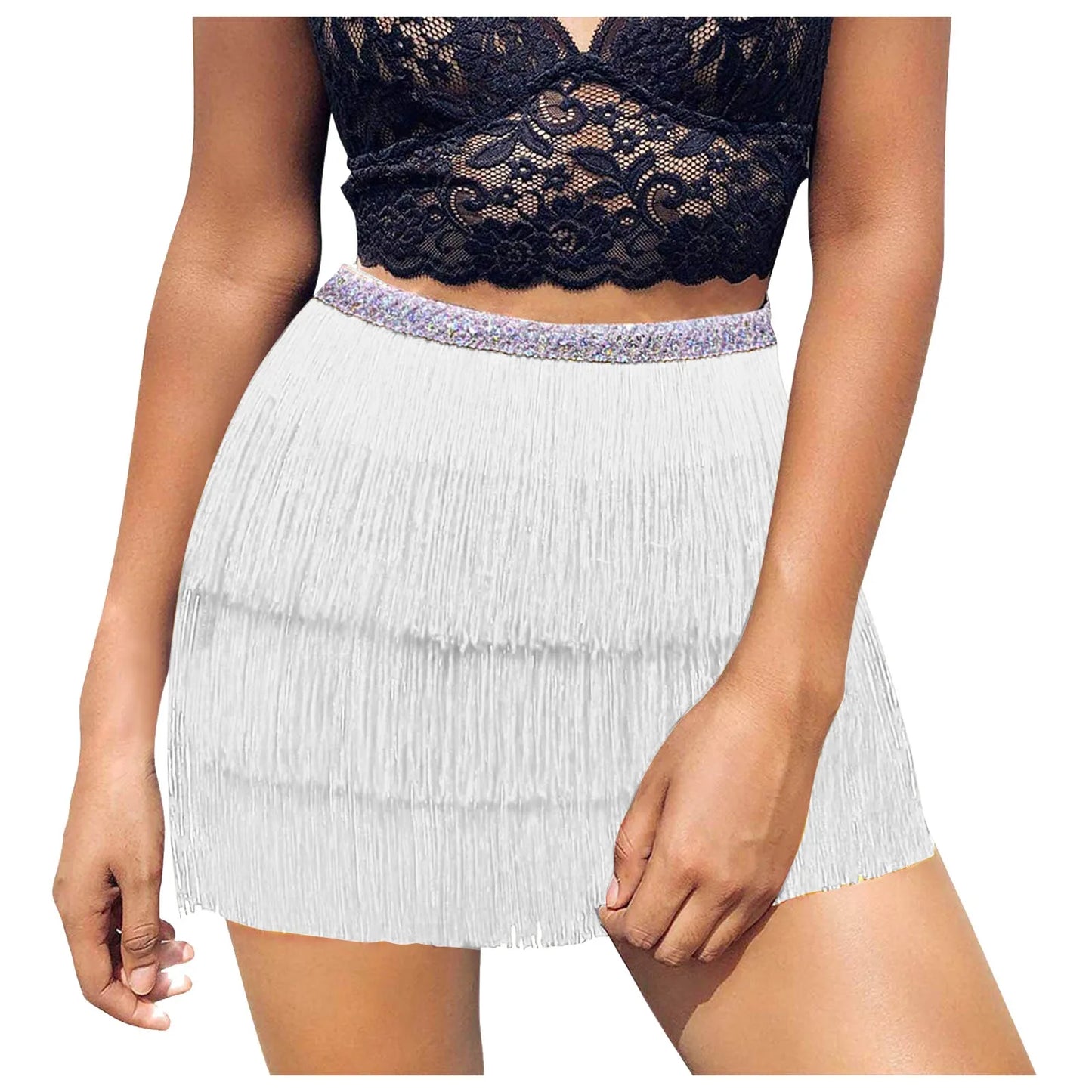 Multilayer Tiered Fringe Latin Dance Skirt Tassel Samba Rumba Tango Ballroom Lesson Dancewear Stage Rave Outfit Party Skirt