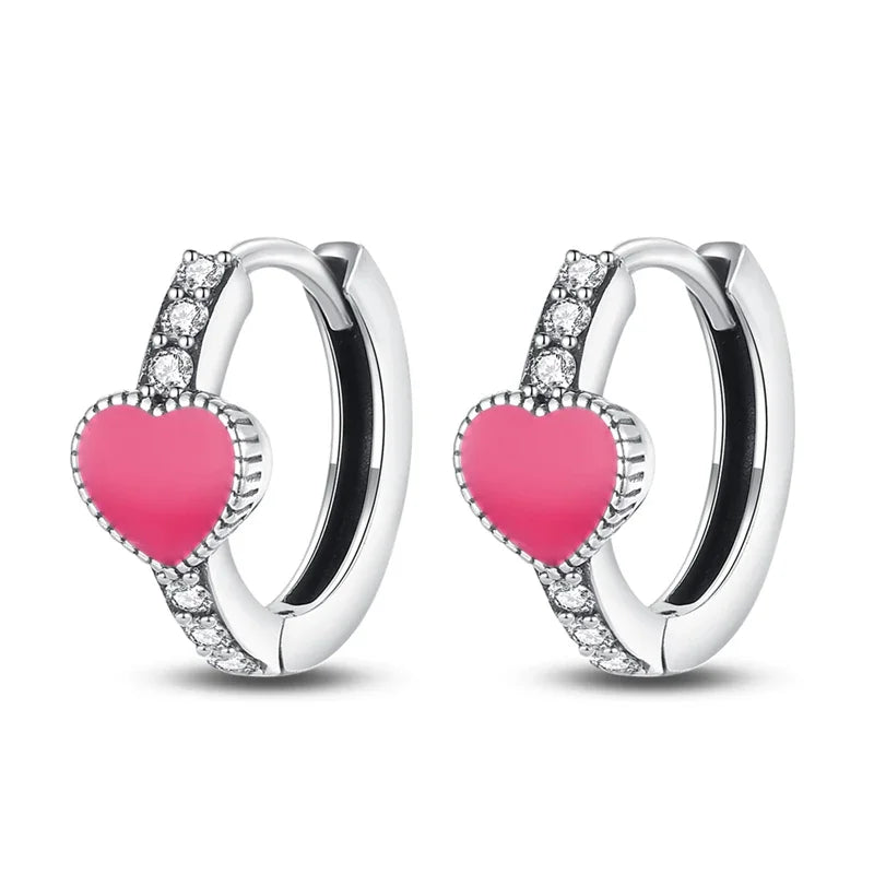 Romantic Heart Shapen Girl Earrings 925 Silver Rainbow Heart Hoop Earring Silver Jewelry Gift