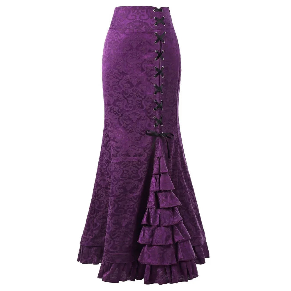 Vintage Women Trumpet Mermaid Skirt Gothic Long Steampunk Skirt Maxi Fishtail Victorian Ladies Retro Bandage Skirt Y2k Steetwear
