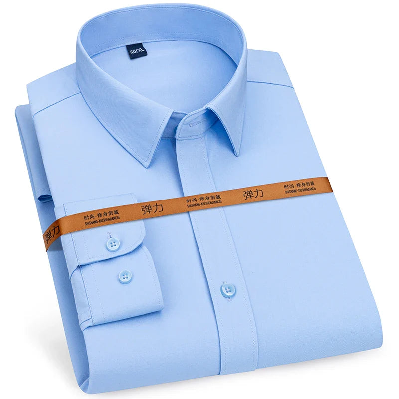 Men Solid Color Business Shirt Formal Fashion, Thin Classic White Long Sleeve Shirt.
