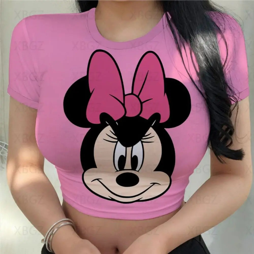 Mickey Crop Top Minnie Mouse Fashion Woman Blouses 2024 Tight Clothes Disney T-shirts Sexy Y2k Party Women's T-shirt Print Tops
