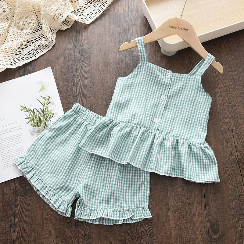 Melario Cotton Girls Clothing Sets Summer Vest Two Piece Sleeveless Children Sets Fashion Girls Clothes Suit Casual Dot Outfits