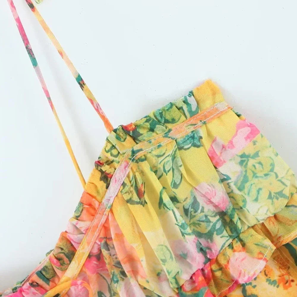 Knock New Trendy Style Floral Pattern Print Summer Dress for Women Female Cute Sexy Garden Strap Dress Lazy Style