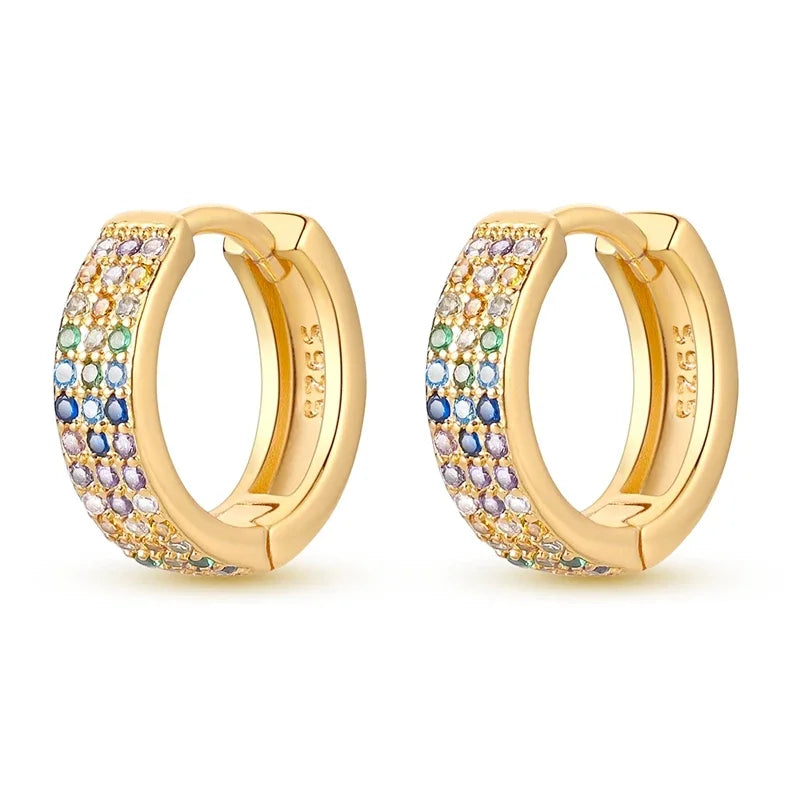 Romantic Heart Shapen Girl Earrings 925 Silver Rainbow Heart Hoop Earring Silver Jewelry Gift