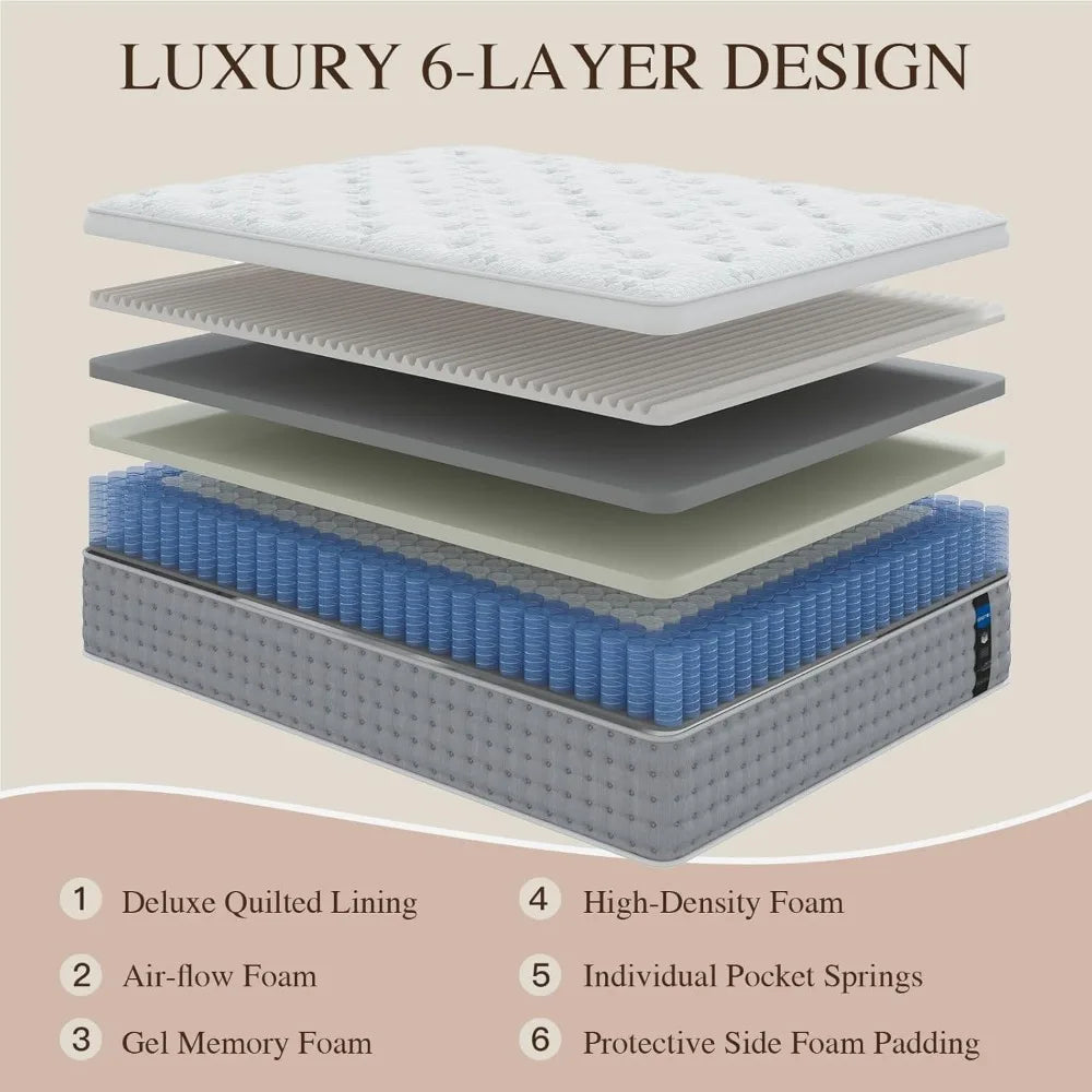 Queen Mattress 14 Inch - Hotel-Collection Hybrid Mattress Pain Relief - Deep Sleep Mattress Extra Lumbar & Hip Support - Motion