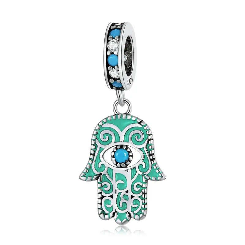 WOSTU 925 Sterling Silver Evil Eyes Charms Fatima Hand Hamsa Vintage Pendants For Women  Heart Beads Fit DIY Bracelets Necklaces