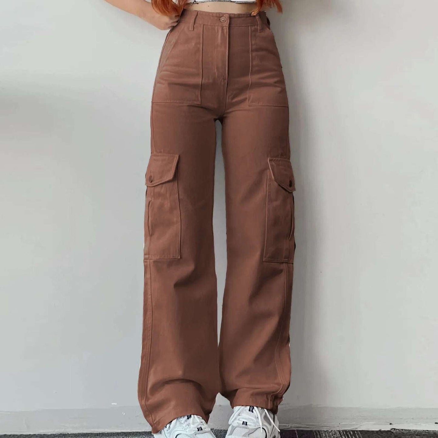 Y2k Women Khaki Cargo Pants Retro Slim Fit Jogger Sweatpants Summer High Waisted Casual Korean Wide Leg Pants Elastic Trousers