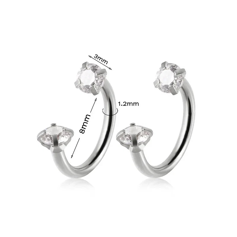 2Pcs Stainless Steel Crystal CZ Tragus Piercing Helix Studs Earrings For Women Girls Hoop Nose Ring Body Piercing Jewelry