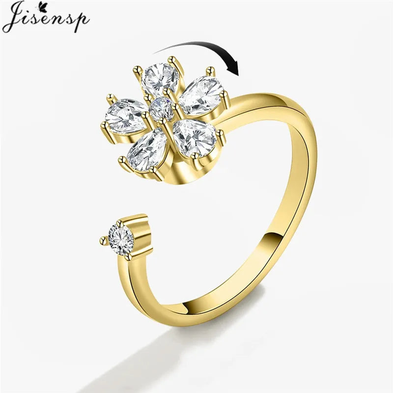 Luxury Fashion Fidget Spinner Ring Anxiety for Women Multiple Crystal Planet Butterfly Finger Rings Anti Stress Wedding Jewerly