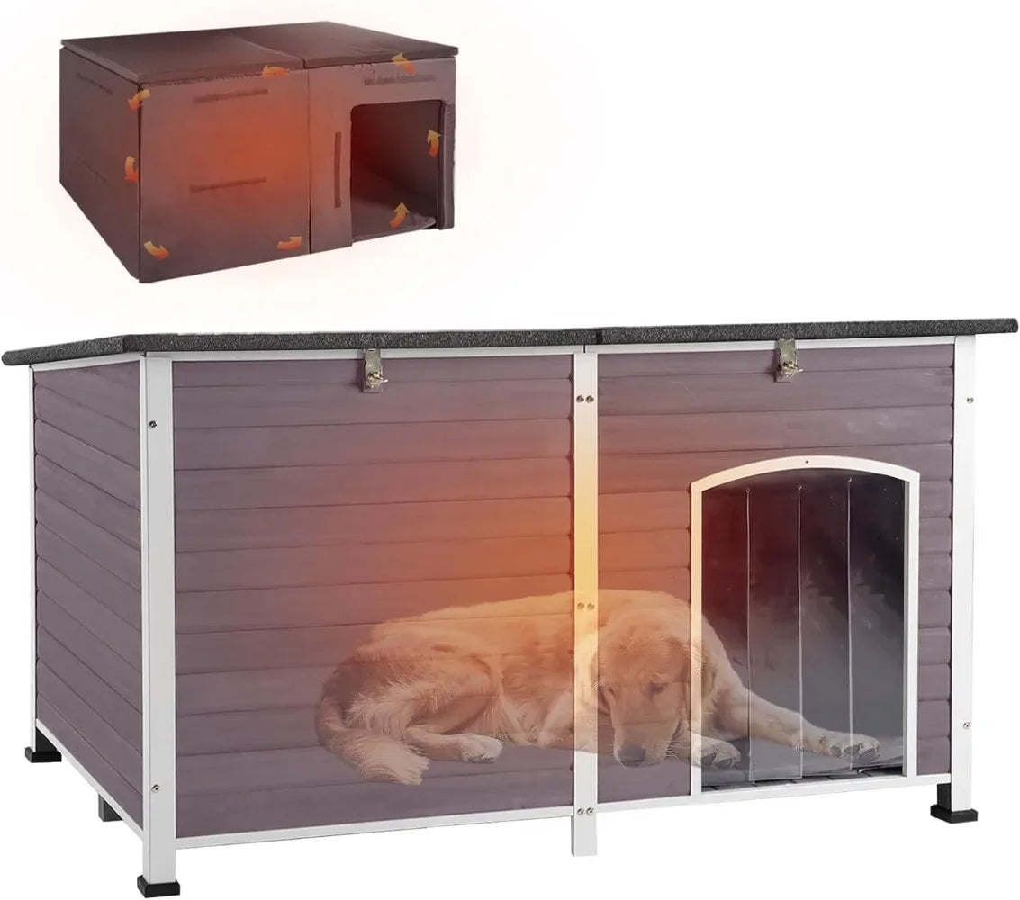 59.1" Large Dog House Outdoor with Insulated Liner for Winter Insulation Dog Kennel Upgrade All-Around Metal Fame Durable