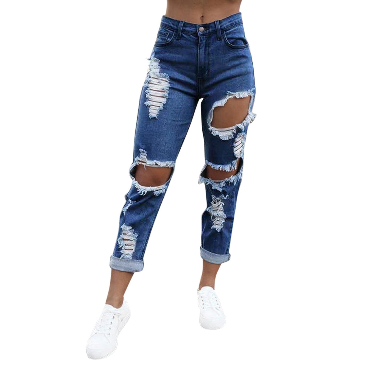 Hole Denim Women'S Jeans Buttocks Ripped Jeans Street Style Vertical Tube Denim Pants Frayed Tassel Ripped Jeans Japanese