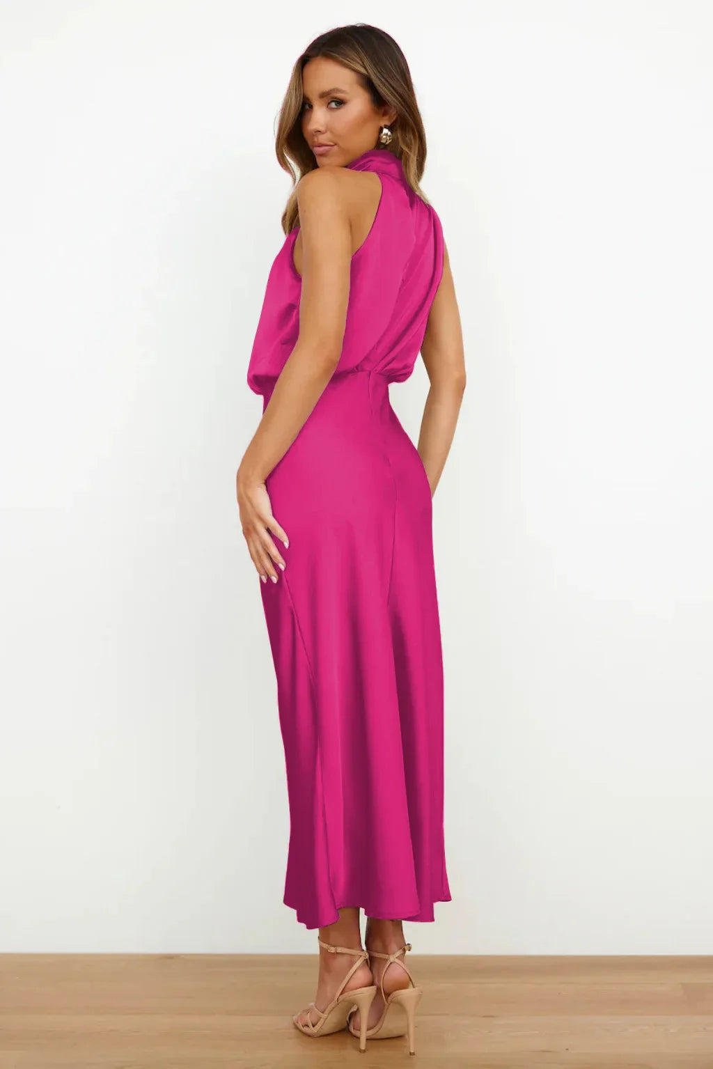 Summer Luxury Sleeveless Silk Satin Long Dress Women Elegant Off Shoulder Celebrity Evening Dress Partywear Lady Trumpet Dress