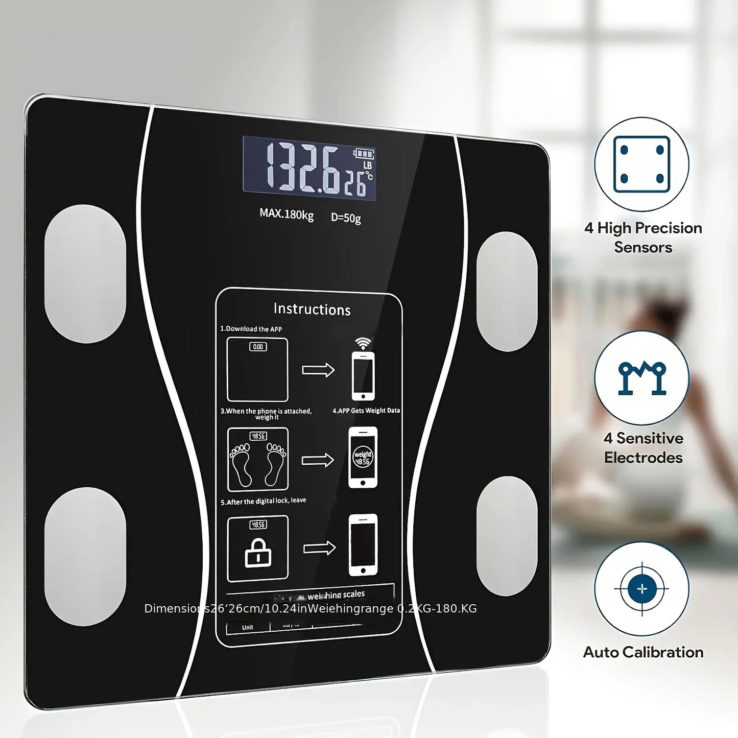 Intelligent Digital Body Scale With Backlit LED Display Screen,Weighing Up To 400 Pounds,Ideal for Weight Management & Fitness.