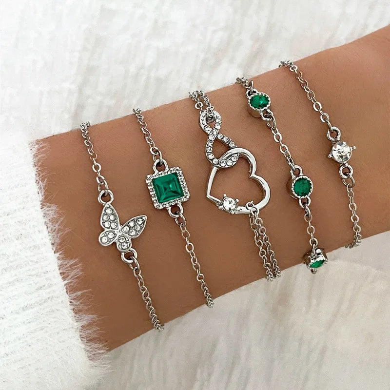 5PCS/Set Rhinestone Butterfly Bracelet Set for Women Korean Fashion Designer Adjustable Bead Bracelet Luxury Original Jewelry