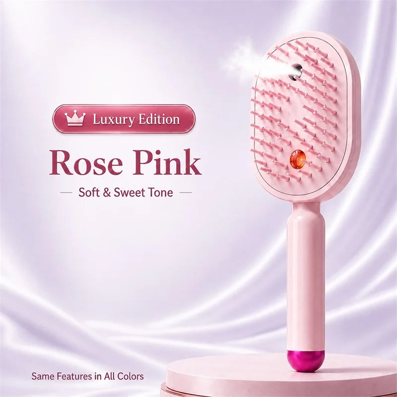 No Heat Electric Hair Straightening Brush with Fine Mist Spray Red Light Care Straightener Smoothing Wet & Dry Use Fast Charge