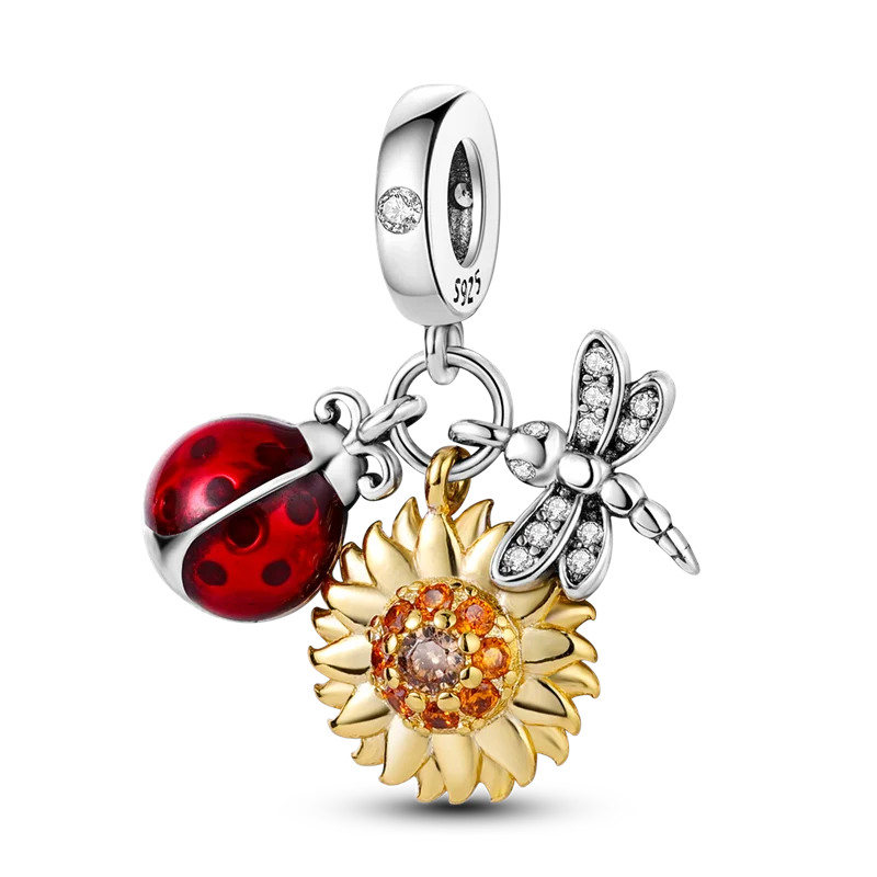 Charms Bead 925 Sterling Silver Pink Butterfly Luminous Firefly Dangle