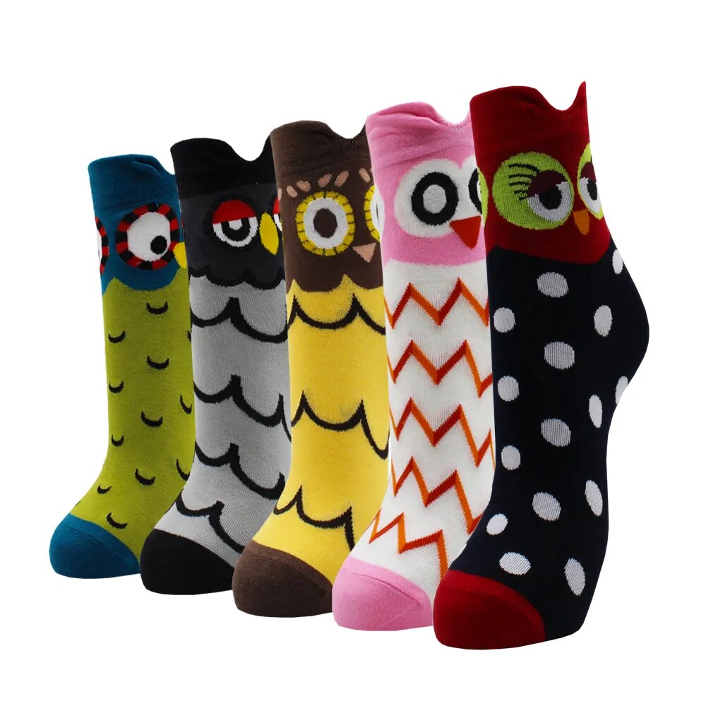 5 Pairs Fashion Colorful Kawaii Cute Cartoon Cotton Women Socks Harajuku Korean Halloween Cat Dog Owl Duck Fox Girl Socks