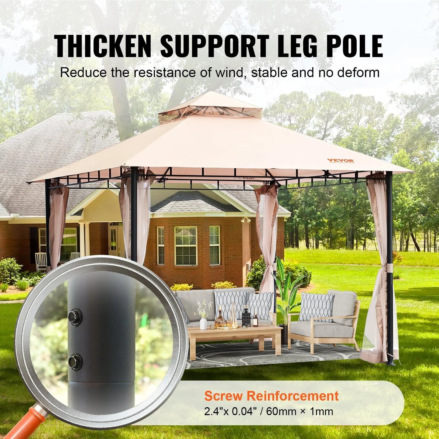 Patio Gazebo for 6-8 Person, 10 x 10 FT Backyard Gazebo, with Mosquito Netting, Metal Frame, and PU Coated 180G Polyester, Outdo