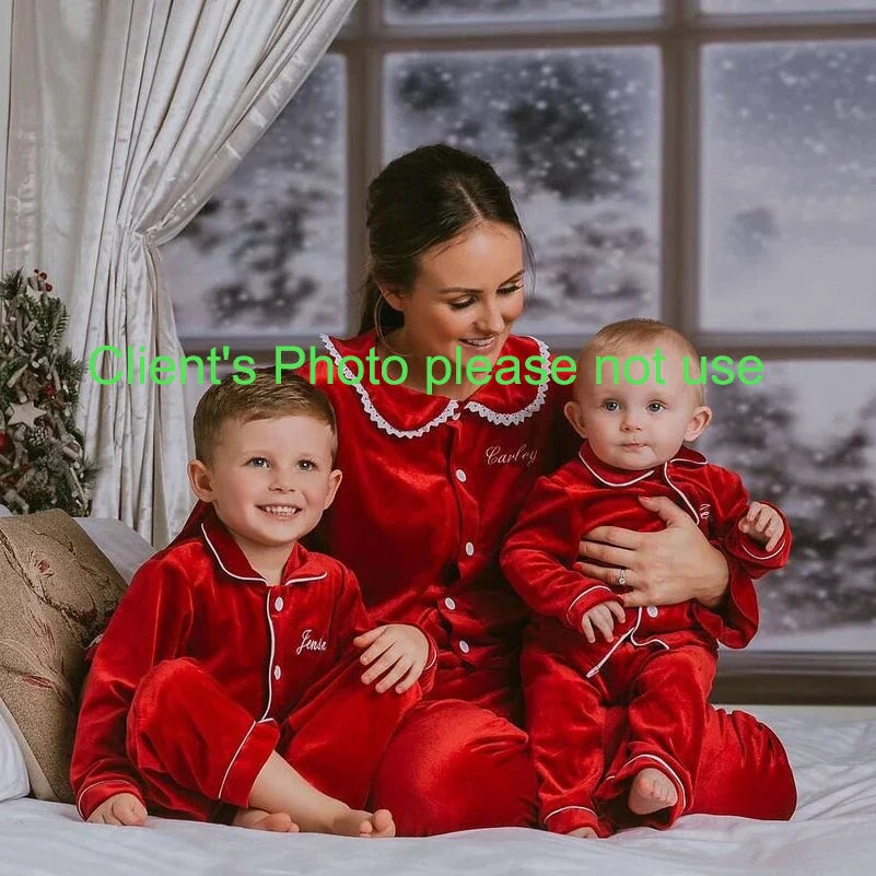 2024 christmas pyjamas for family red velvet girls outfits 0-12 years matching baby kids women sleepwear children's pajamas sets