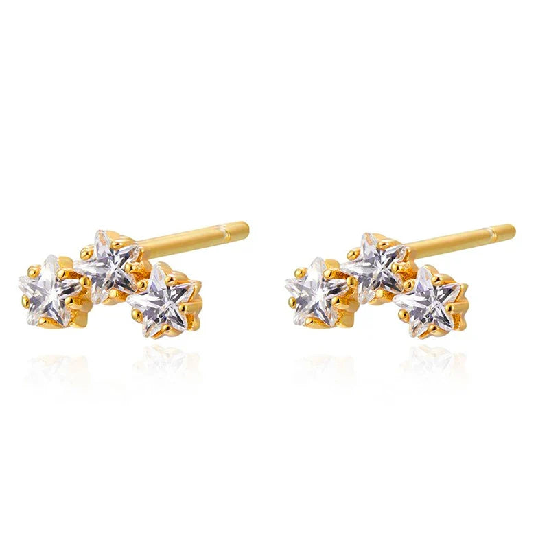 925 Sterling Silver Ear Needle Geometric Zircon Metal Earrings for women Shiny Crystal Luxury Small Stud Fashion Wedding Jewelry