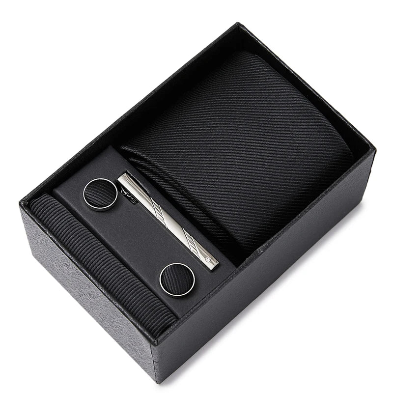 8 cm Wide Tie Sets Blue Solid Men's Neck Tie Handkerchief Cufflinks Clip Gift Silk Handmade
